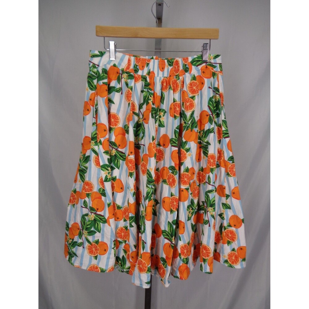 ModCloth Collectif Orange Print Stripe Midi Skirt Sz Large (10) Rockabilly Retro - Picture 2 of 6